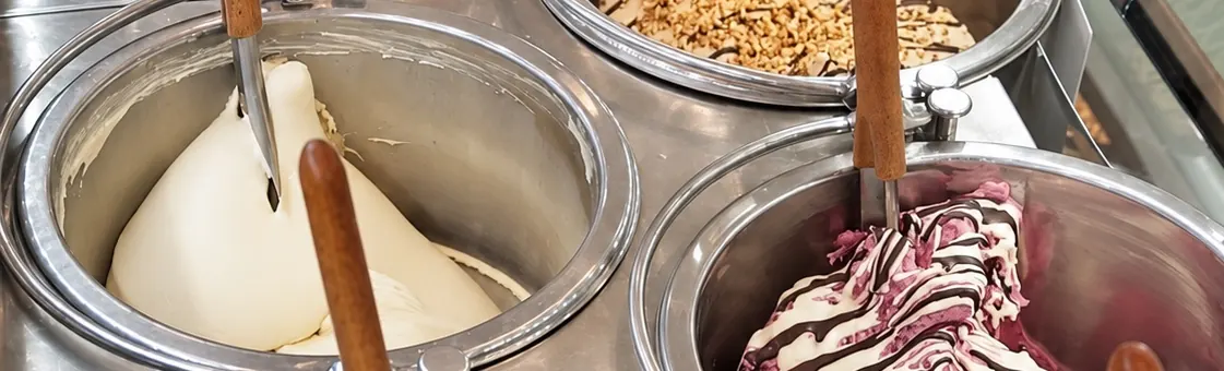 I pozzetti del gelato artigianale al banco, con le palette
