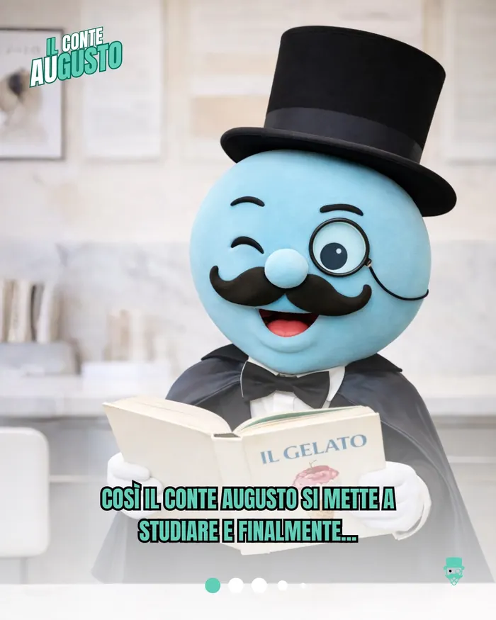 Tavola 6 del fumetto: il Conte studia il libro «Il gelato»